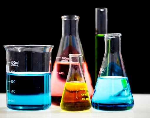 Beakers filled with chemicals
