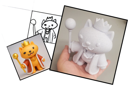 Cat 3d printed, from drawing