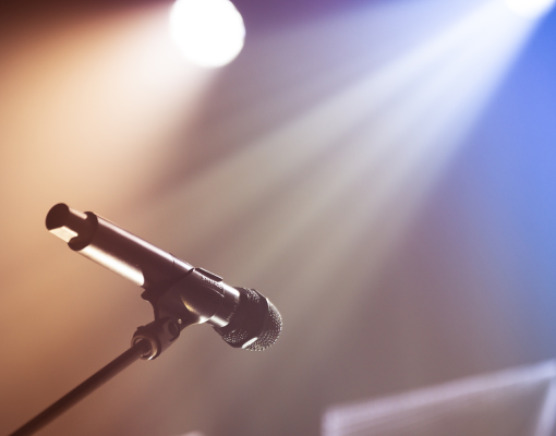Mic on stage with stage lights on