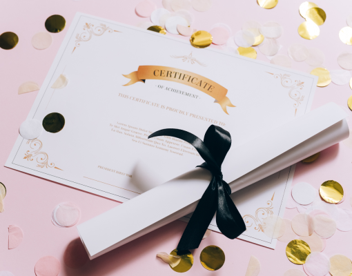 Certificate of Achievement surrounded by confetti
