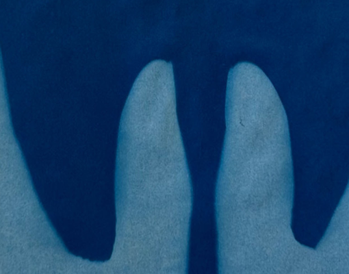 Mayra Soria's thumbs captured in cyranotype