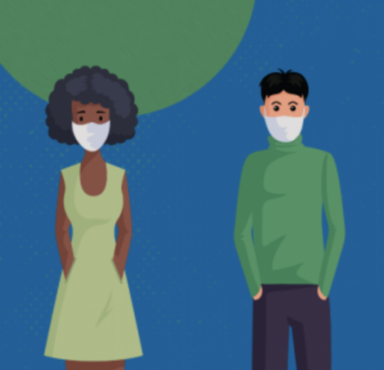 illustration of two people wearing face coverings