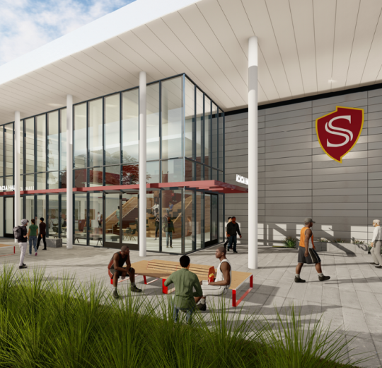 A render of the proposed building for the Stockton Campus.