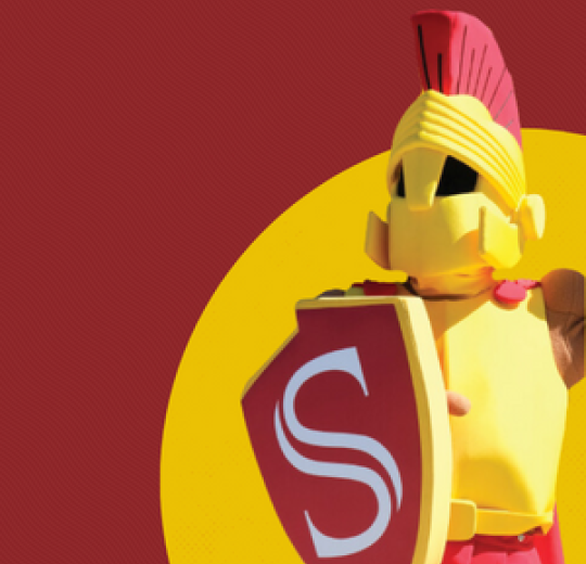 Stan State mascot, Titus the Warrior.