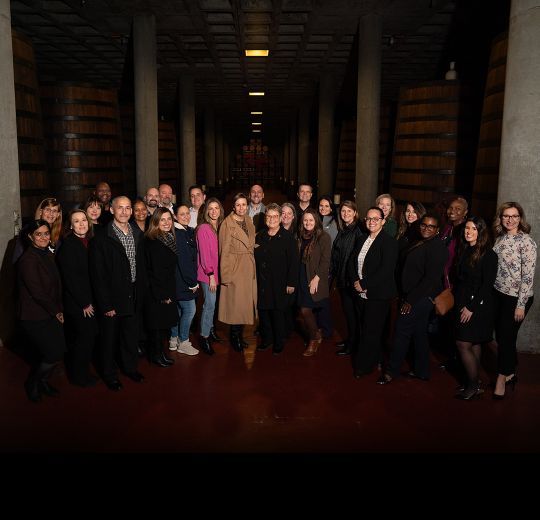 group photo of E. & J. Gallo Winery alumni leadership and University headership