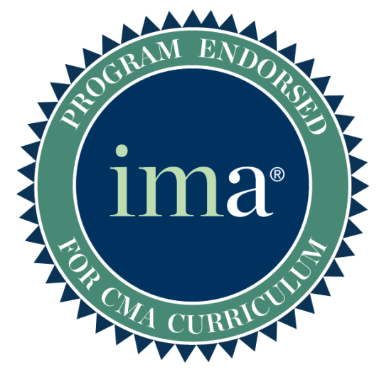 green and blue seal for Institute of Management Accountants, program endorsed for CMA curriculum