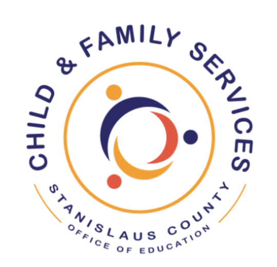 text around a logo of three figures holding hands. The text says child and family services Stanislaus county office of education.