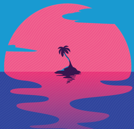A view of a sunset with a palm tree