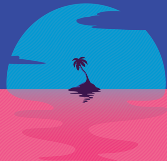 A view of a sunset with a palm tree