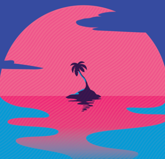 A view of a tiny island facing the sunset