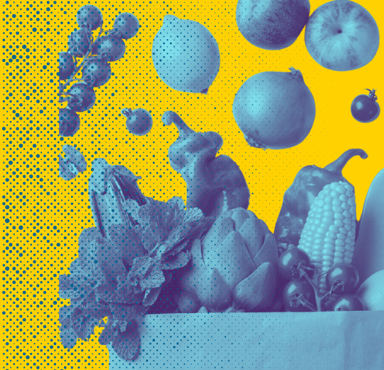 Produce on a yellow backdrop