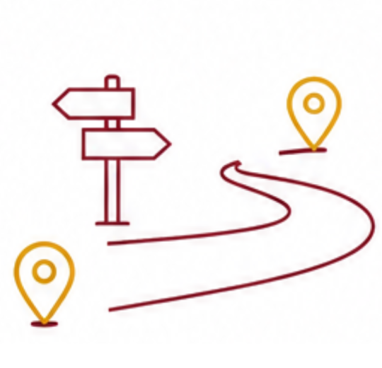 Illustration of a winding path connecting two location markers and a directional signpost, representing academic planning and progress.