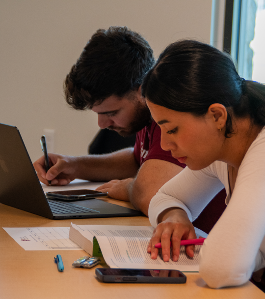 Two students studying indoors.