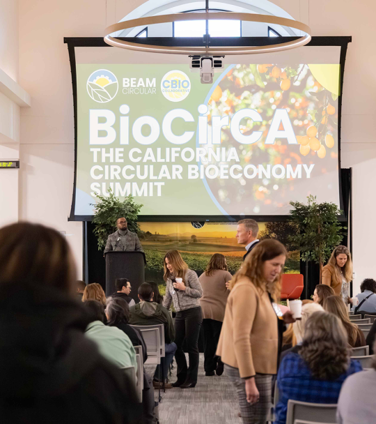 People mingling at the BEAM Circular Conference at Stan State.