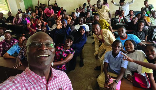 Ag Professor Oluwarotimi Odeh with students in Nigeria