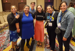 Stan State students and Ana York pose with the 2023 Teacher of the Year