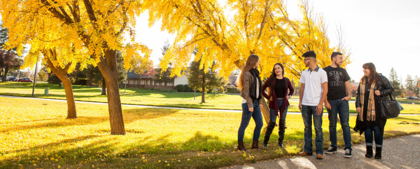 students on campus during fall