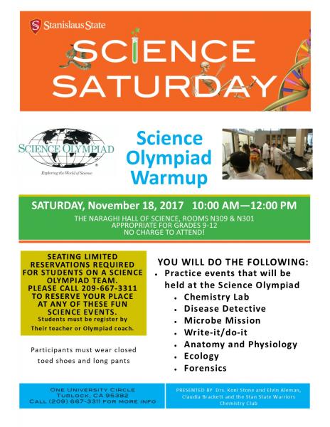 Science Saturday; Science olympiad Warmup
